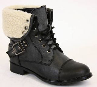 GIRLS MILITARY STYLE ARMY LACEUP FUR KIDS BOOTS SIZE