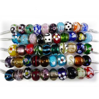   Mixed Murano Lampwork Glass European Charm Beads Fit Bracelets P018