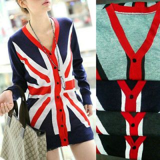   Knit Cardigan Sweater Jumper Dress Jacket Union Jack British UK Flag