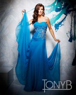 TONY BOWLS 2351139 Turquoise $500 Prom Dress Pageant Evening Gown 14 