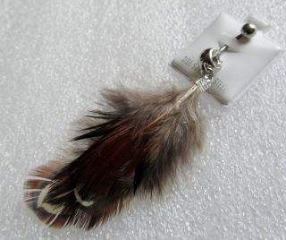 New Brown White Feather Dangle belly ring with Clear Colored CZ Stone