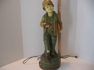 Large VINTAGE Chalkware Lamp of a Young Boy