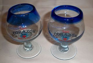   Edition Pair of Hand Blown Corazon Tequila Snifters w/ Cobalt Rim