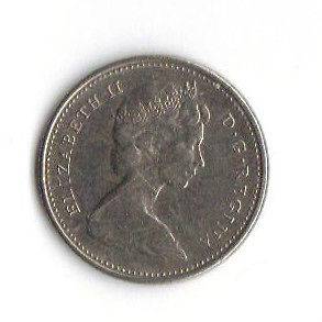 1975 CANADA 10 CENTS QUEEN ELIZABETH II TACKING SCHOONER COIN MONEY 
