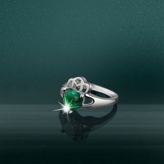 Newbridge Silverware Silver Plated Claddagh Ring with Sythetic Emerald