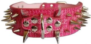 Pink Leather Dog Collar Spikes Amstaff Bully Boxer Cane Corso Husky S 