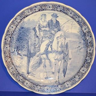 Boch Royal Sphinx Blue & White Delft Charger Platter Man & Woman 