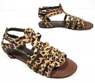 BUFFALO Ponyfell gladiator sandals leopard animal print (brown/beige 