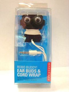     ROBO BUDDY   EAR BUD AND CORD WRAP   BLACK ROBOT HEADPHONE