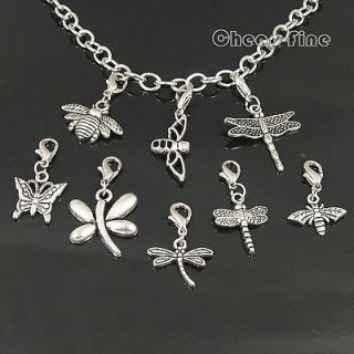 30pcs Tibetan Silver Mix Bees Butterfly Dragonfly Lobster clasp Charms 