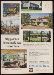 1962 modern steel frame houses pix Bethlehem Steel ad