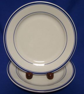 Pillivuyt France White Blue Bands Stripes 2 Bread Salad Plates