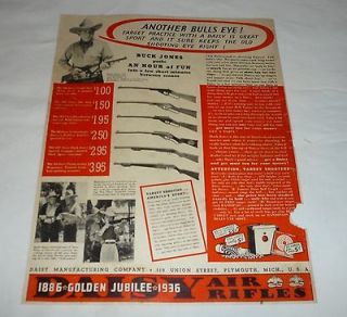 1937 DAISY bb gun ad ~ BUCK JONES   ANOTHER BULLS EYE