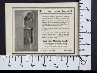 1922 SEDGWICK MACHINE WORKS Home Invalid Elevator magazine Ad 