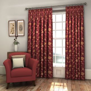 Pair Burgundy Red FULLY LINED Floral Woven Jacquard Curtains in 7 