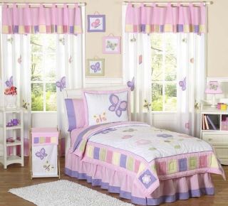 PINK PURPLE BUTTERFLY GARDEN KIDS TWIN SIZE QUILT BEDDING SET FOR GIRL 