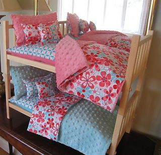   MADE STACKABLE BUNK BED & 10PC PINK/AQUA FLORAL BEDDING FOR 18DOLL