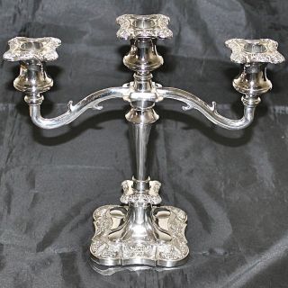 GRENADIER SILVER PLATED CANDELABRA THREE SCONCE GEORGIAN REPRODUCTION