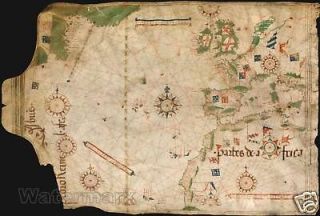   Art Old World Map Vintage Image of Portuguese Nautical 1504c 13x19