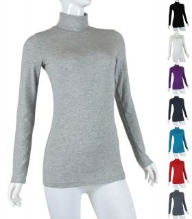 Solid STRETCH Plain Basic Long Sleeve COTTON Turtle Neck T shirt Top 