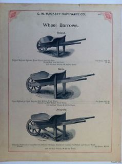 1890s Wheel Barrows Hand Trucks Antique Hackett Hardware Catalog Sheet 