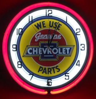   Double Neon Clock Parts Dealer Garage Bowtie Emblem Car Truck Lot Sign