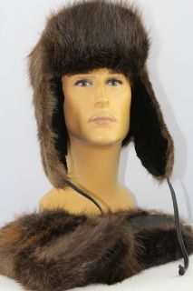Natural & Sheared BEAVER Fur Hat & Mittens Gloves Dark/Heavy Pelt 