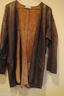 Calvin Klein Vintage Brown Leather Jacket with Diamond shapes Size 10