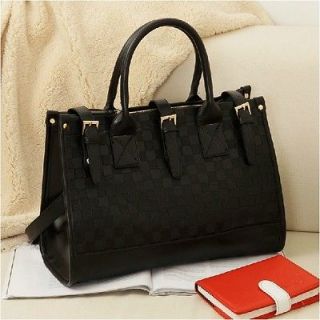 Womens Fashion Black PU Leather Handbag Tote Shoulder Bag