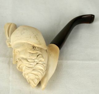 Vintage Genuine Meerschaum Pipe Hand Carved Man Beard Hat Feather 