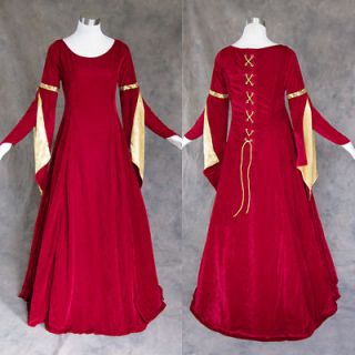 Medieval Renaissance Gown Green Gold Dress Costume LOTR Wedding Wicca 