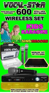 KIDS VOCAL STAR 600 CDG DVD USB KARAOKE MACHINE, WIRELESS MICS & 640 