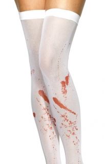 Scary Zombie Carrie Costume White Blood Stain Thigh High Stockings