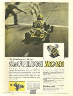 Vintage Beautiful 1960s McCulloch MC 20 Go Kart Ad
