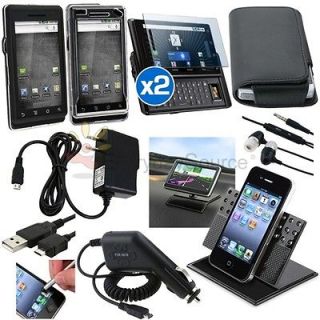   Bundle For Motorola Droid A855 LCD Black Rubber Case Car Wall Charger