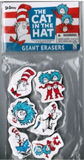   Pack of 6 DR SEUSS Character Shape Erasers Cat in the Hat Thing 1 & 2