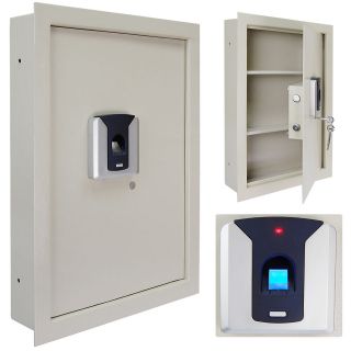   Wall Safe Biometric Security Cash Box Home Gun Cabinet Keys