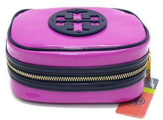 NWT TORY BURCH Small Classic Cosmetic Case Pink Navy 100% Authentic
