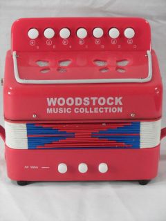 VTG Colorful Red Childs Woodstock Toy Accordian Concertina Blue 