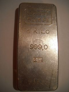 Kilo 999 fine silver CREDIT SUISSE Swiss Essayeur Fondeur rare bar 