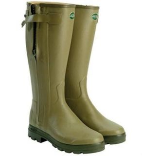 LE CHAMEAU MENS CHASSEUR LEATHER LINED FULL LENGTH ZIP RUBBER BOOT 
