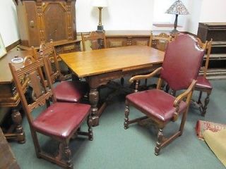   Oak Dining Room Table & 6 Leather Cushion Chairs 3 x 10 Chautauqua