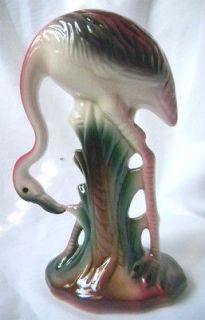 Vintage Porcelain Cera​mic  Dark Pink Flamingo Souvenir   Head bent 