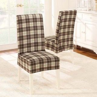 Surefit Brown Plaid Soft Suede Short Dining Chair Cover Slipcover