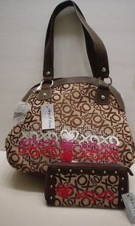 XOXO SPOTLIGHT Dk Chino Large Handbag Purse Tote Bag + Wallet SET NWT