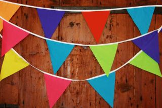 39FT 10mtrs FABRIC BUNTING MIXED PLAIN COLOURED BIRTHDAY JUBILEE 