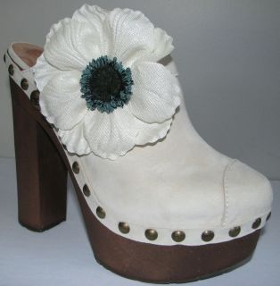 CHANEL RUNWAY ICONIC FLOWER WHITE SUEDE CLOGS SHOES 37.5 7 38.5 8 40 9 