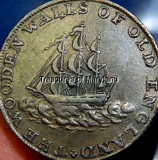NICE ENGLISH COIN 1795 SAILING SHIP COLONIAL HALFPENNY