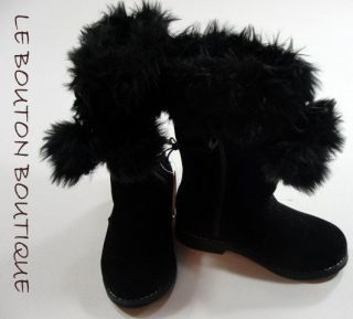   12US GYMBOREE CHEERY ALL THE WAY Black Faux Suede Pom Pom Boots U PICK