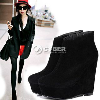 FASHION RETRO WOMEN BOOTS SUEDE SHOES HIGH HEEL PLATFORM WEDGE ANKLE 